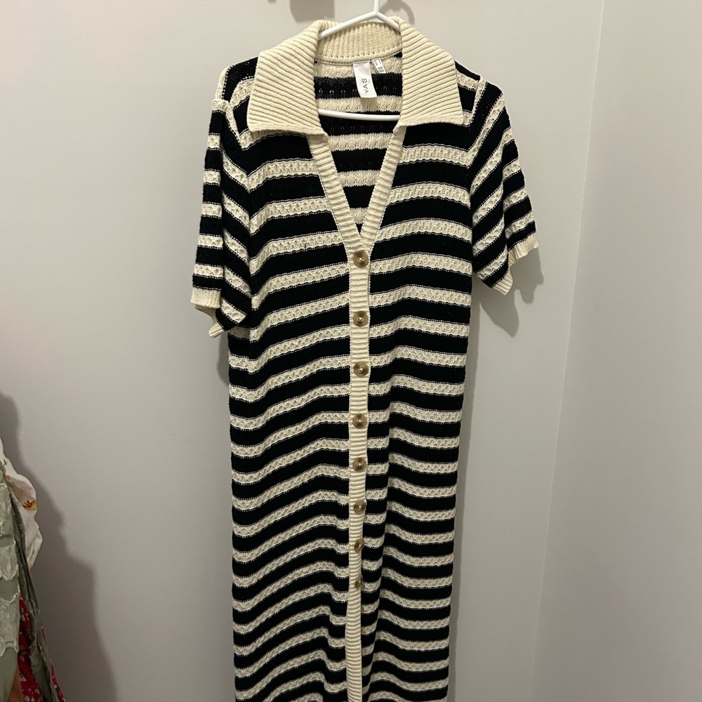 Striped Black and Cream Knit Dress